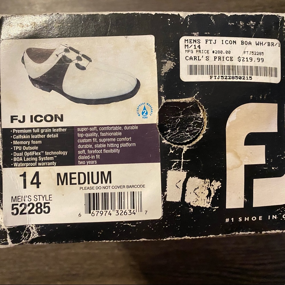 *NWT* Mens FJ Icon Golf Shoes Black and White Size 14